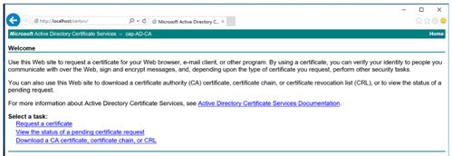 Screen shows the request a certificate option as described
                                        in the text.