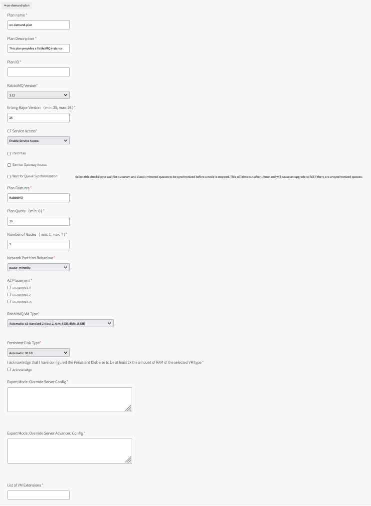 Screenshot of the configuration for a plan.
The fields are described in the table in the next step.