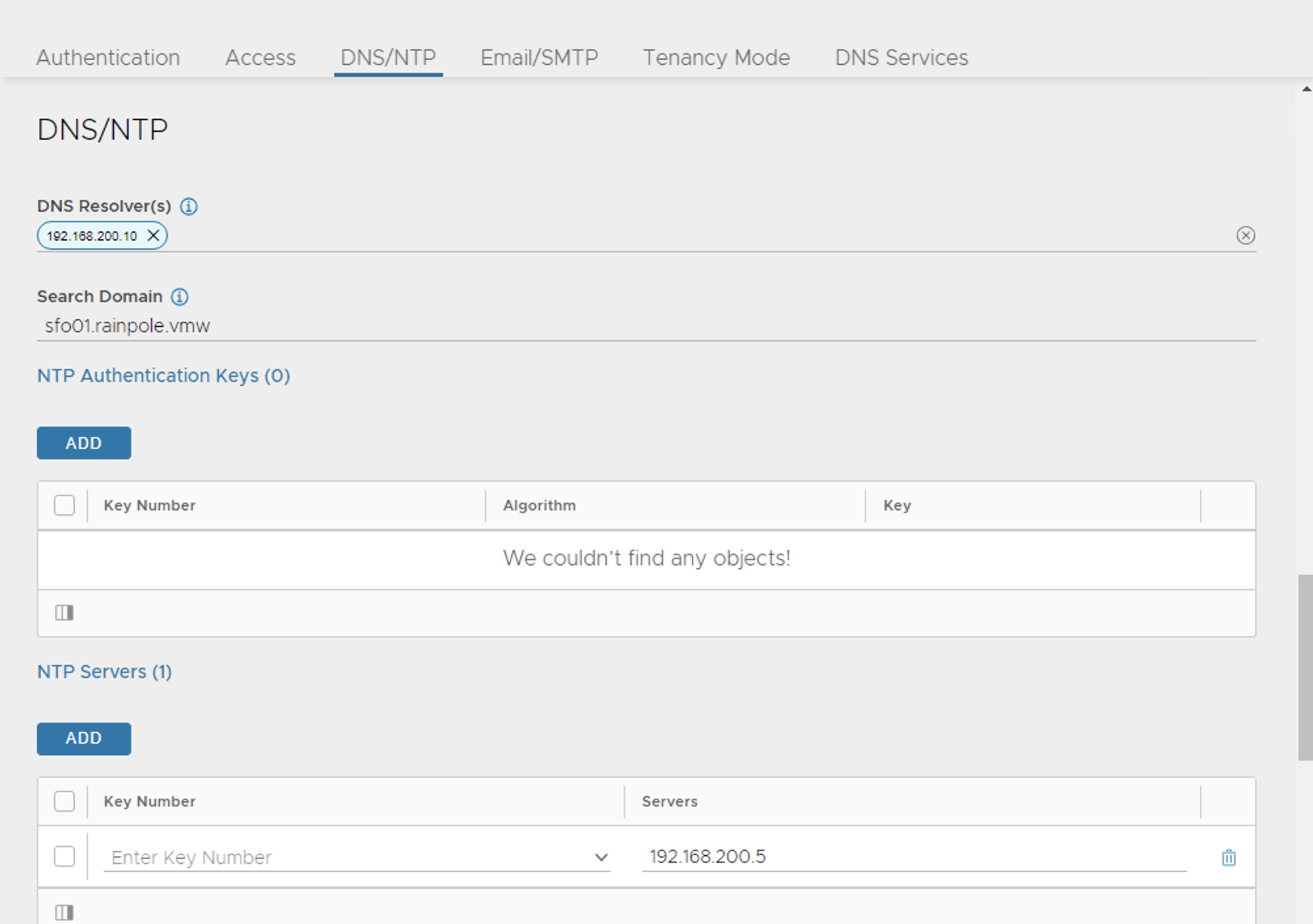 NTP server configuration