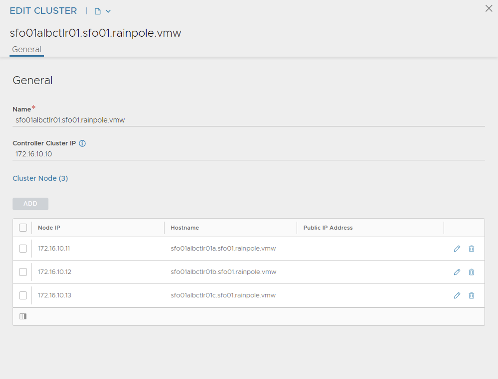 Cluster node IP address in controller configuration